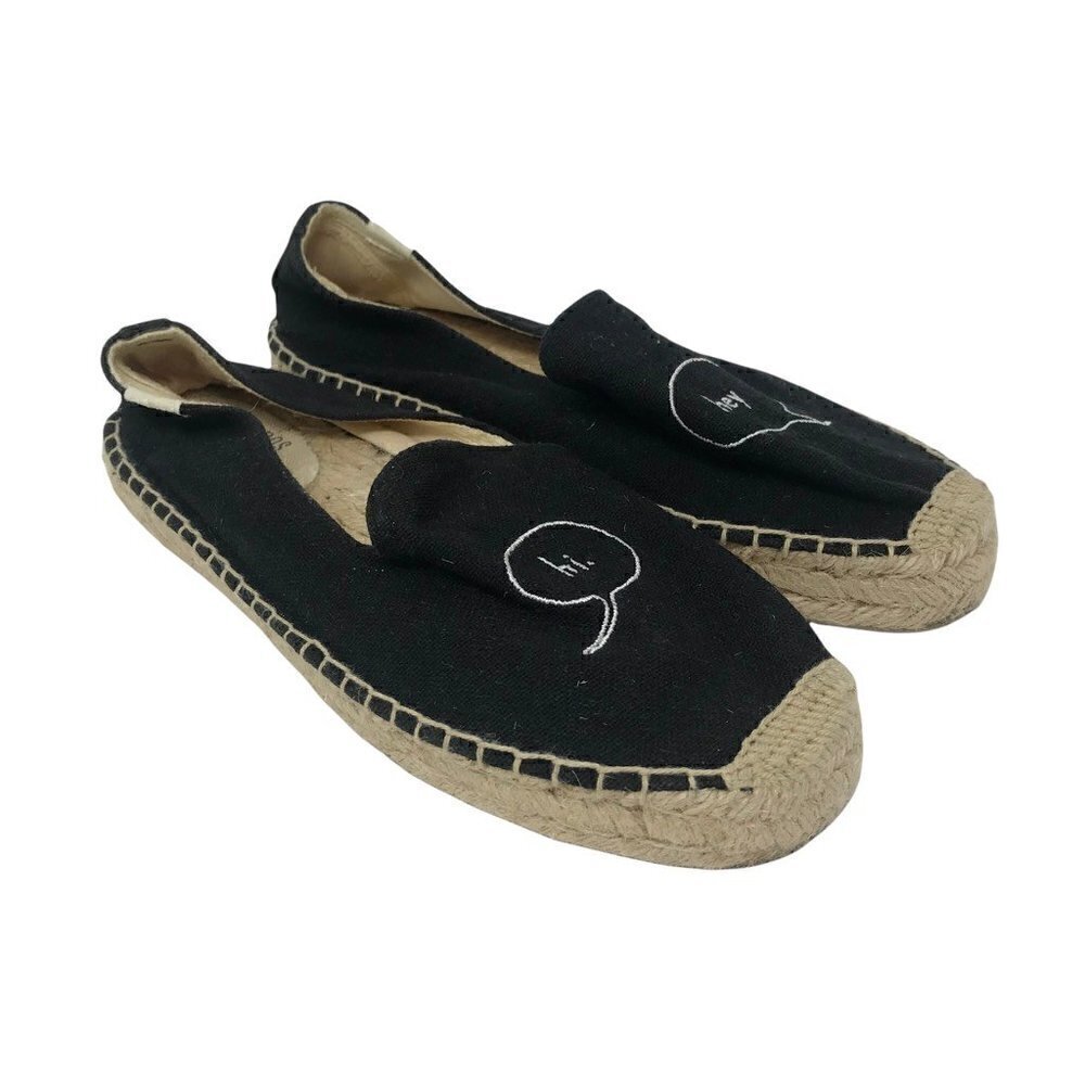 Soludos Womens Hi And Hey Espadrille Flat Shoes Black Beige Slip On Round Toe 10